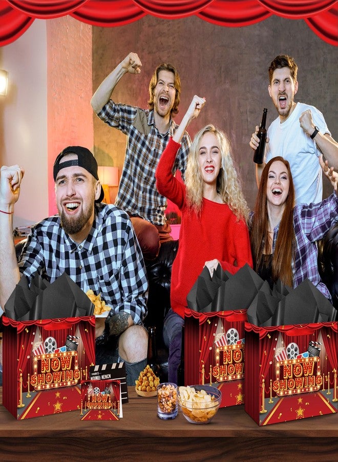 Wayyogh أكياس هدايا سينمائية حمراء، أكياس تغليف هدايا عيد ميلاد مع ورق مقوى، ورق مناديل، هدايا حفلات ليلة مشاهدة الأفلام في عيد الميلاد، ديكورات حفلات، سجادة حمراء، يعرض الآن، جوائز، للرجال والنساء، مستلزمات تزيين - Image 4